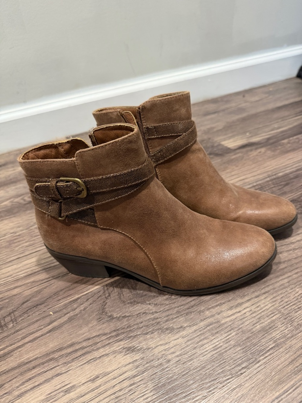 Kim Rogers Brown Suede Buckle Strap Ankle Booties